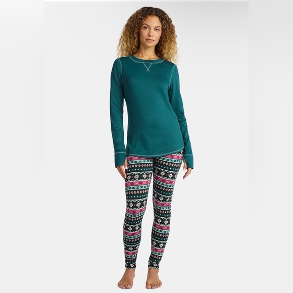 Cuddl Duds Pants - ClimateRight by Cuddl Duds Women's Thermal Top & Leggings Set XL Teal Fair Isle